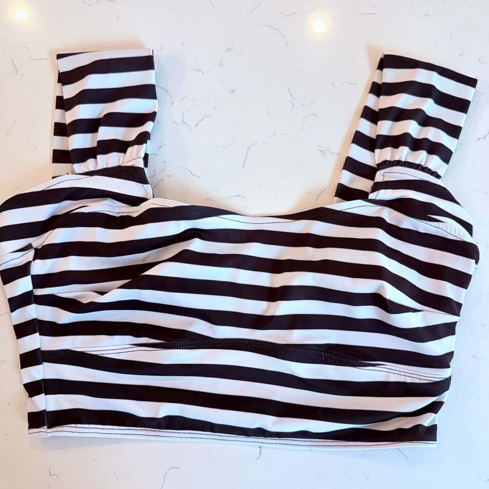 Albion Fit Striped Black & White Bikini Top - Women Swim